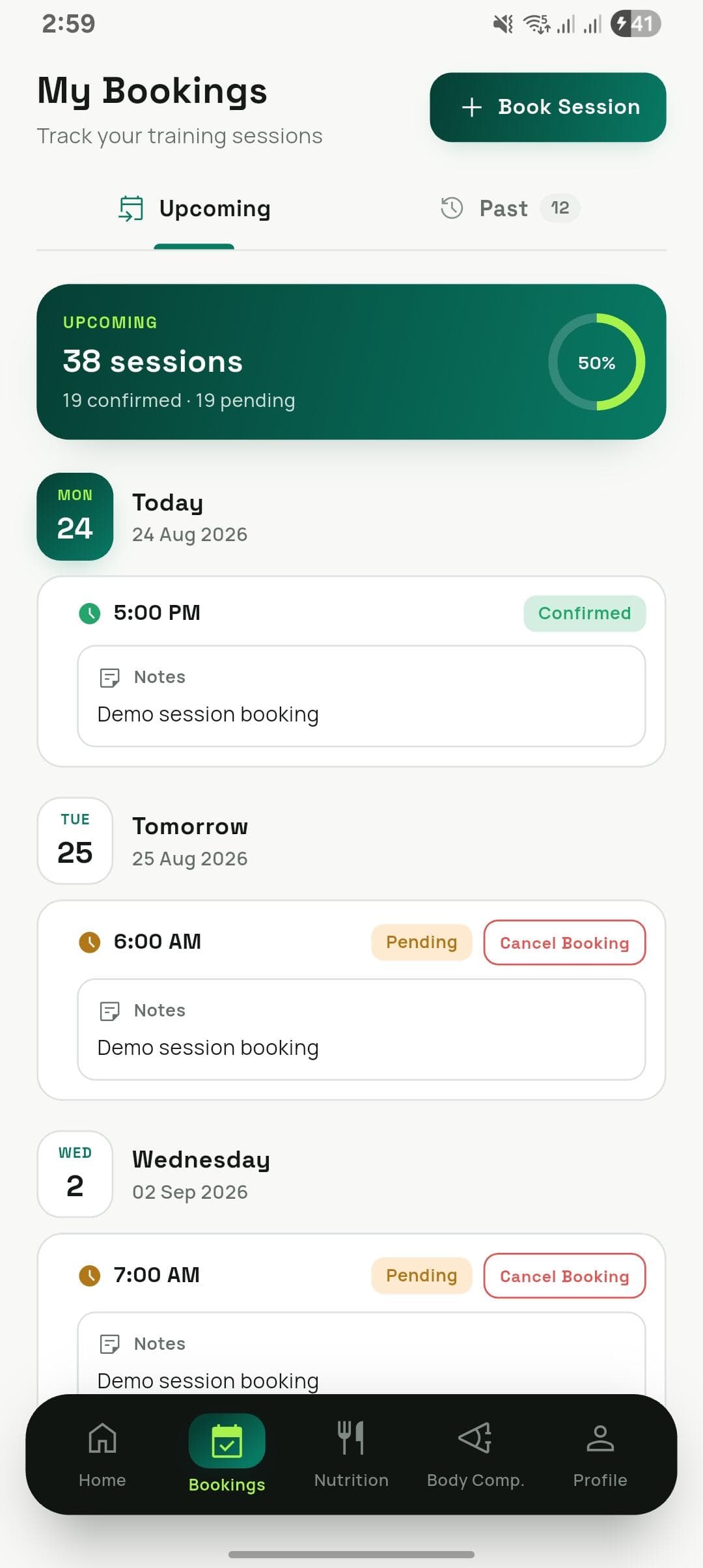 FITVOX offline trainee app โ my booked gym sessions