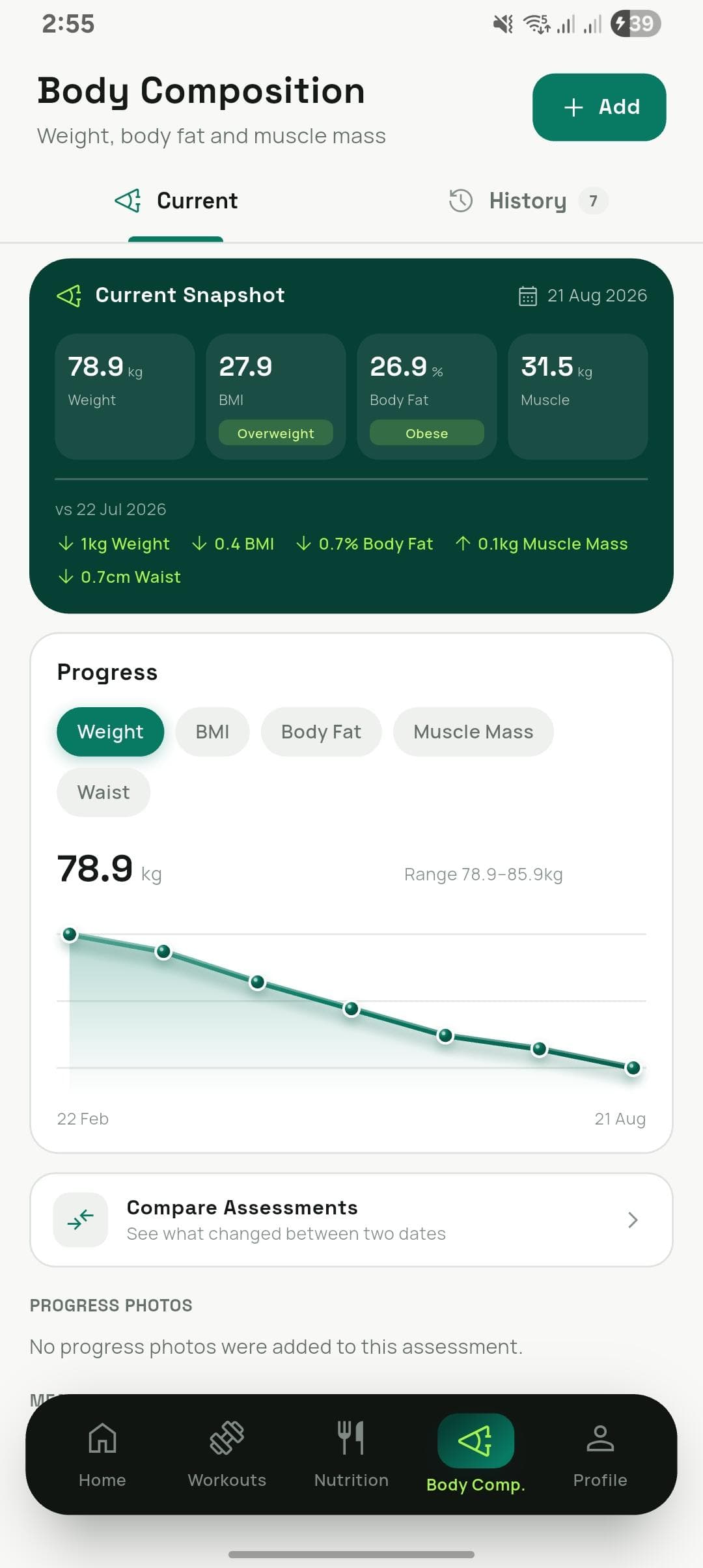 FITVOX online trainee app โ body composition snapshot