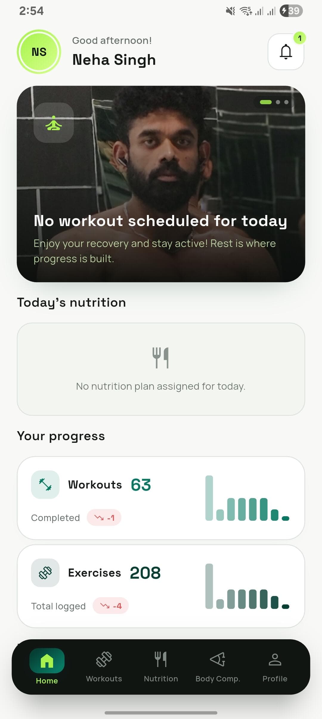 FITVOX online trainee app โ today's plan and progress