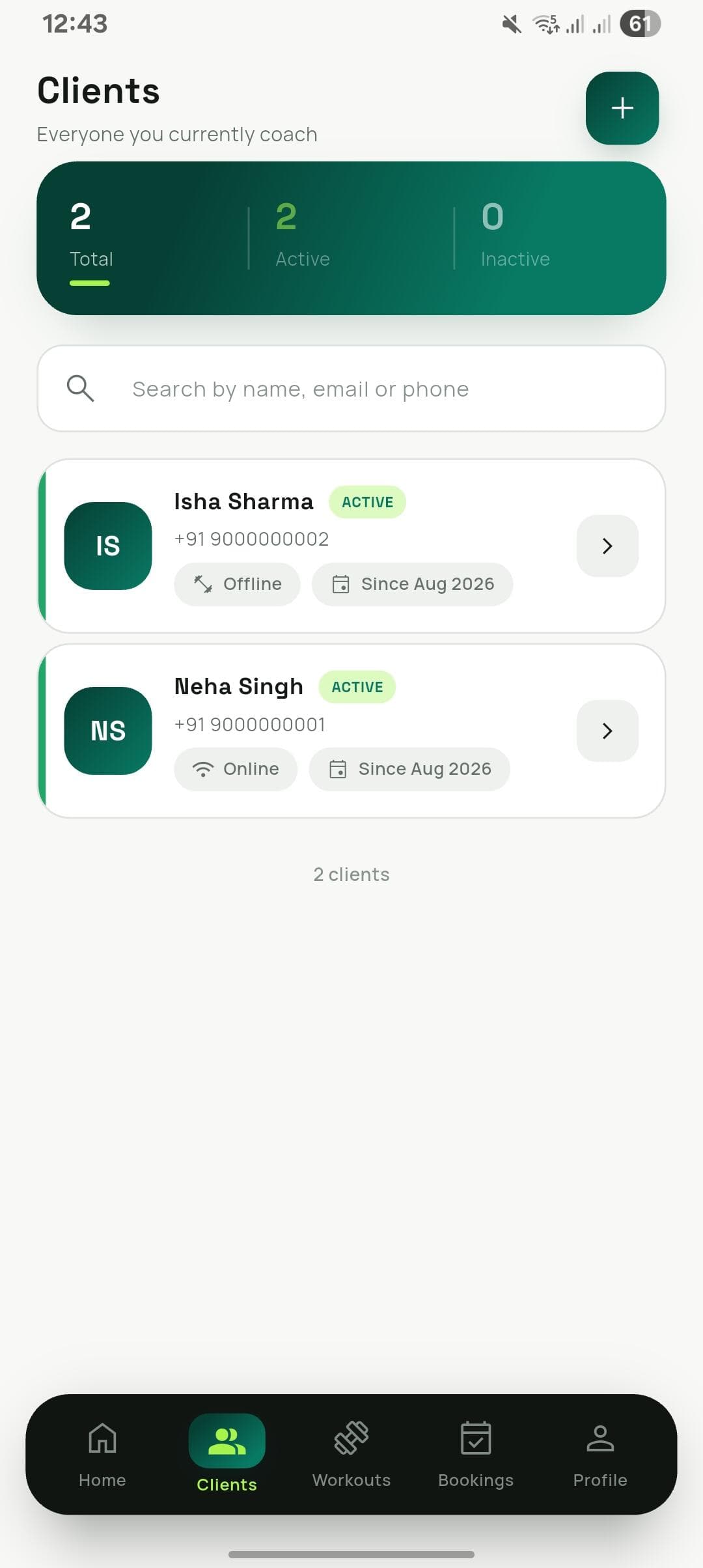 FITVOX trainer app โ client roster
